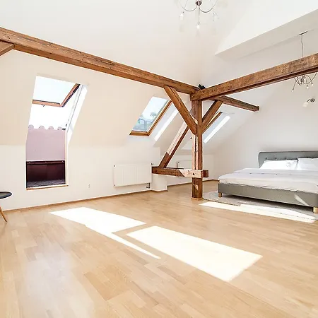 Air-Conditioned 2-Bedroom Attic Loft With Terrace Prag